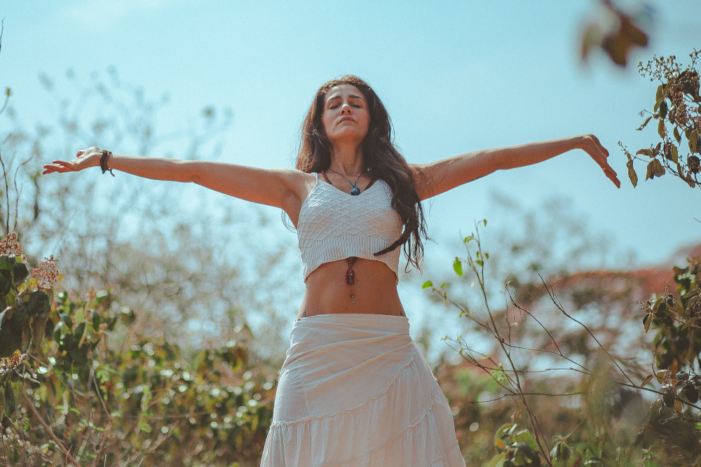 woman in summer sun dress