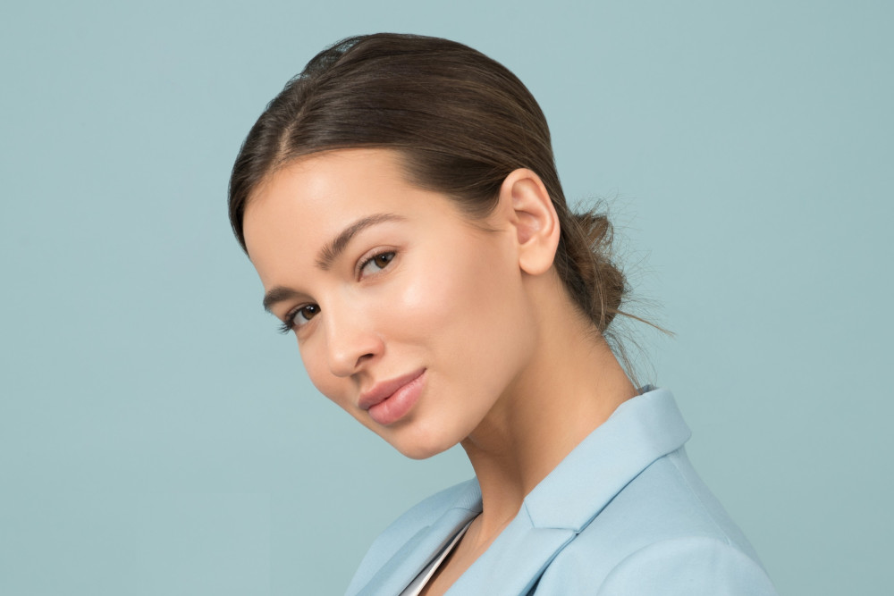 woman in blue suit