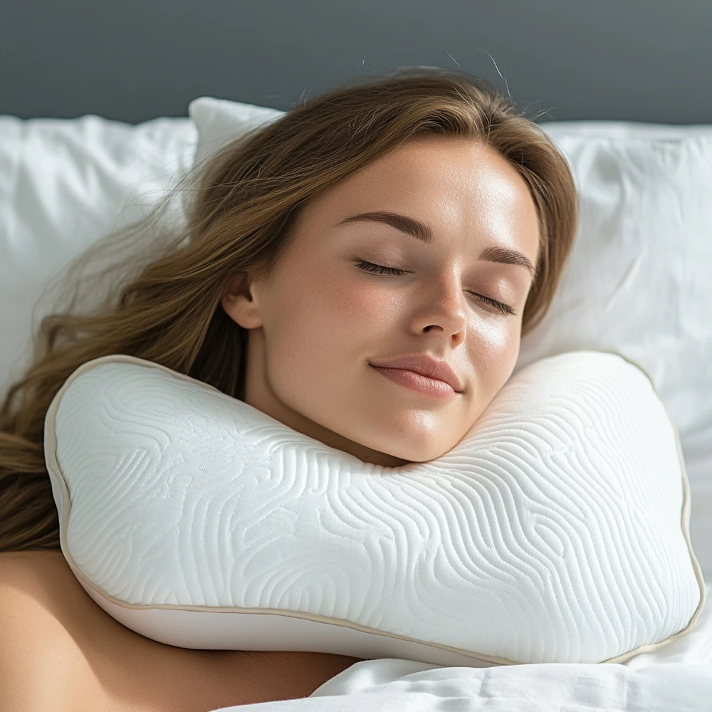 Woman sleeping peacefully with a pillow after PRP.